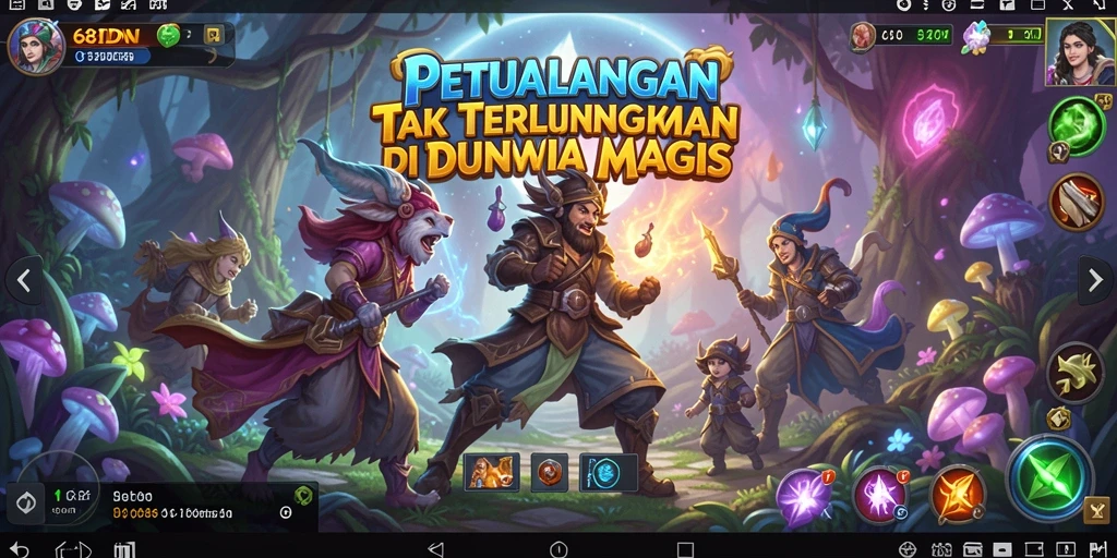 Screenshot menunjukkan karakter utama menjelajahi hutan magis.