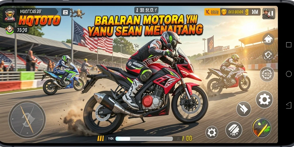 Tampilan gameplay HQTOTO yang mendebarkan dalam balapan motor.
