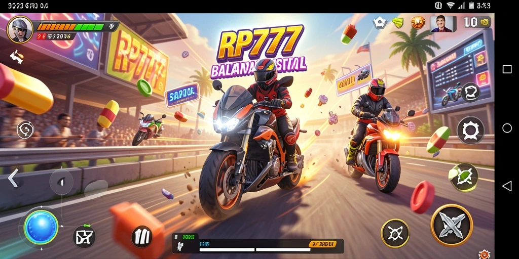 Gameplay RP777 yang menegangkan dan penuh aksi balapan.